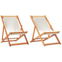 vidaXL Καρέκλες Παραλίας Πτυσσόμενες 2 τεμ. Κρεμ Λευκό Υφασμάτινες