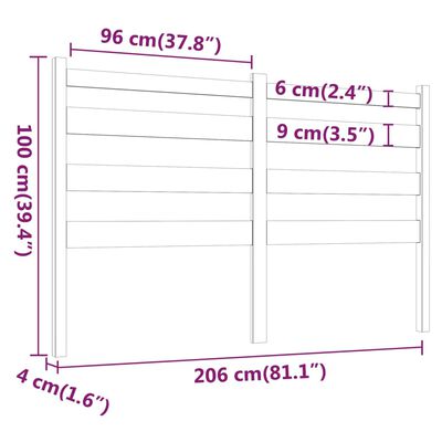 vidaXL Κεφαλάρι Κρεβατιού Μελί 206 x 4 x 100 εκ. από Μασίφ Ξύλο Πεύκου