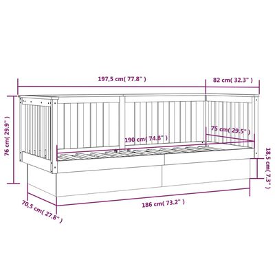 vidaXL Καναπές Κρεβάτι Γκρι 75x190 εκ. από Μασίφ Ξύλο Πεύκου