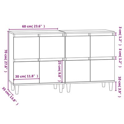 vidaXL Ντουλάπια 2 τεμ. Γυαλιστ. Λευκό 60x35x70 εκ. Επεξεργασμένο Ξύλο