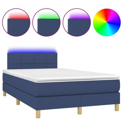 vidaXL Κρεβάτι Boxspring με Στρώμα & LED Μπλε 120x200 εκ. Υφασμάτινο