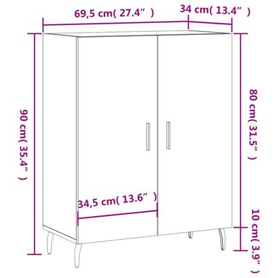 vidaXL Ντουλάπι Λευκό 69,5 x 34 x 90 εκ. από Επεξεργασμένο Ξύλο