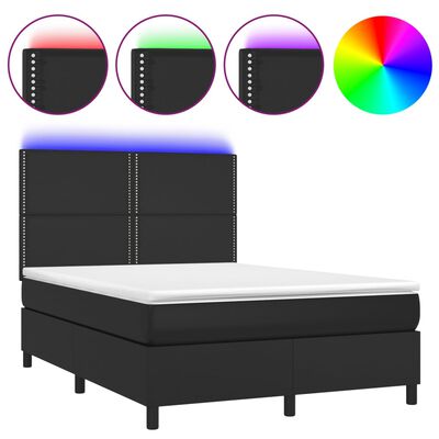 vidaXL Κρεβάτι Boxspring με Στρώμα & LED Μαύρο 140x190 εκ. Συνθ. Δέρμα