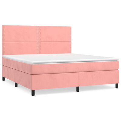 vidaXL Κρεβάτι Boxspring με Στρώμα Ροζ 180x200 εκ. Βελούδινο