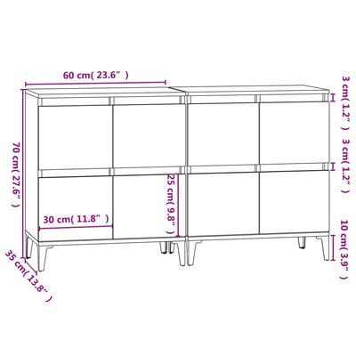 vidaXL Ντουλάπι 2 τεμ. Γκρι Sonoma 60x35x70 εκ. από Επεξεργασμένο Ξύλο