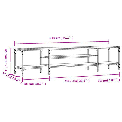 vidaXL Έπιπλο Τηλεόρασης Μαύρο 201 x 35 x 45 εκ. Επεξεργ. Ξύλο/Σίδερο