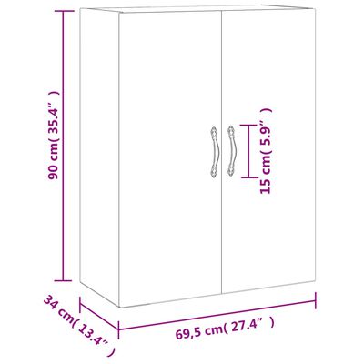 vidaXL Ντουλάπι Τοίχου Καπνιστή Δρυς 69,5 x 34 x 90 εκ. Επεξεργ. Ξύλο