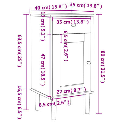 vidaXL Κομοδίνο SENJA Καφέ Όψη Ρατάν 40x35x80εκ. από Μασίφ Ξύλο Πεύκου