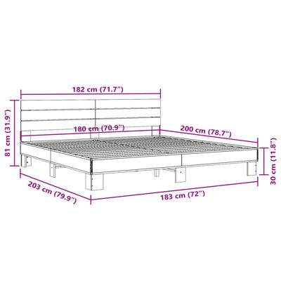 vidaXL Πλαίσιο Κρεβατιού Καφέ Δρυς 180x200 εκ. Επεξ. Ξύλο & Μέταλλο