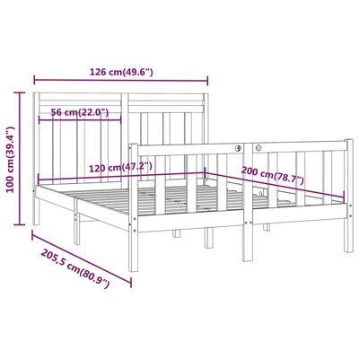 vidaXL Πλαίσιο Κρεβατιού Μαύρο 120 x 200 εκ. από Μασίφ Ξύλο Πεύκου