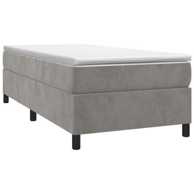 vidaXL Κρεβάτι Boxspring με Στρώμα Ανοιχτό Γκρι 90x200 εκ. Βελούδινο