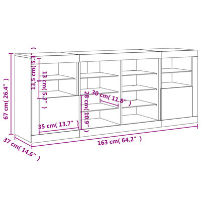 vidaXL Μπουφές με Φώτα LED Λευκός 163 x 37 x 67 εκ.