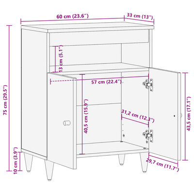 vidaXL Βοηθητικό Ντουλάπι 60 x 33 x 75 εκ. από Μασίφ Ξύλο Μάνγκο