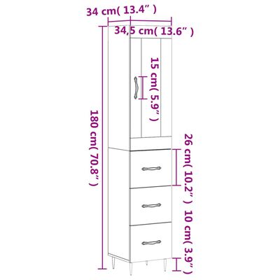 vidaXL Ντουλάπι Καφέ Δρυς 34,5 x 34 x 180 εκ. από Επεξεργασμένο Ξύλο