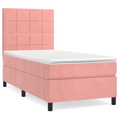 vidaXL Κρεβάτι Boxspring με Στρώμα Ροζ 100x200 εκ. Βελούδινο