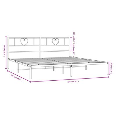 vidaXL Πλαίσιο Κρεβατιού με Κεφαλάρι Μαύρο 193 x 203 εκ. Μεταλλικό