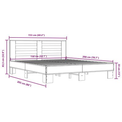 vidaXL Πλαίσιο Κρεβατιού Γκρι Sonoma 150x200 εκ. Επεξ. Ξύλο & Μέταλλο