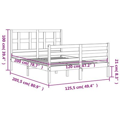 vidaXL Πλαίσιο Κρεβατιού με Κεφαλάρι 120x200 εκ. από Μασίφ Ξύλο