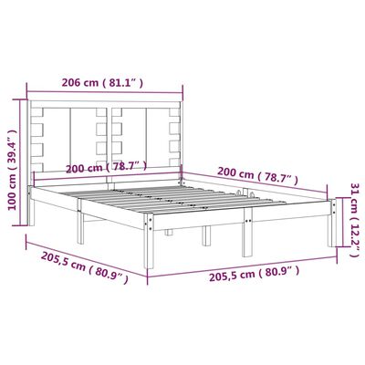 vidaXL Πλαίσιο Κρεβατιού Μαύρο 200 x 200 εκ. από Μασίφ Ξύλο Πεύκου