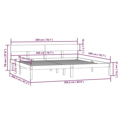 vidaXL Σκελετός Κρεβατιού Χωρίς Στρώμα 200x200 εκ Μασίφ Ξύλο