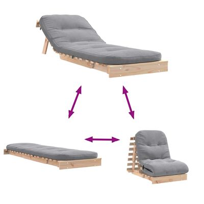 vidaXL Καναπές Κρεβάτι Futon με Στρώμα 70x206x11 εκ. Μασίφ Ξύλο Πεύκου