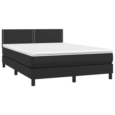 vidaXL Κρεβάτι Boxspring με Στρώμα & LED Μαύρο 140x190 εκ. Συνθ. Δέρμα