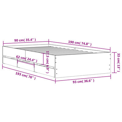 vidaXL Πλαίσιο Κρεβατιού με Συρτάρια Γκρι Sonoma 90x190εκ. Επεξ. Ξύλο