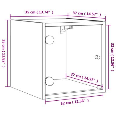 vidaXL Κομοδίνο Καπνιστή Δρυς 35 x 37 x 35 εκ. με Γυάλινη Πόρτα