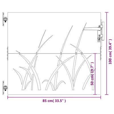 vidaXL Πύλη Κήπου με Σχέδιο Γρασίδι 85 x 100 εκ. από Ατσάλι Corten