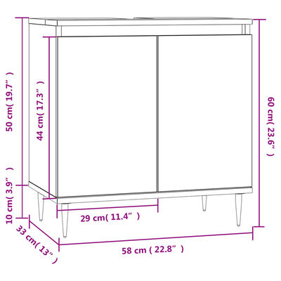 vidaXL Ντουλάπι Μπάνιου Καφέ Δρυς 58 x 33 x 60 εκ. από Επεξεργ. Ξύλο