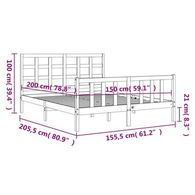 vidaXL Πλαίσιο Κρεβατιού με Κεφαλάρι από Μασίφ Ξύλο King Size