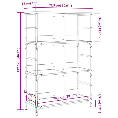 vidaXL Βιβλιοθήκη Γκρι Sonoma 78,5x33x117,5 εκ. Επεξεργασμένο Ξύλο