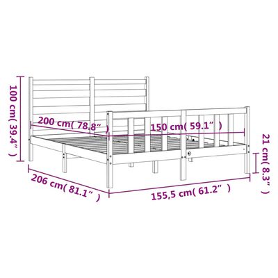 vidaXL Πλαίσιο Κρεβατιού με Κεφαλάρι από Μασίφ Ξύλο King Size