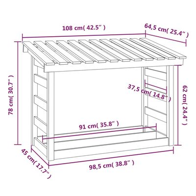 vidaXL Ραφιέρα Καυσόξυλων Λευκό 108x64,5x78 εκ. από Μασίφ Ξύλο Πεύκου