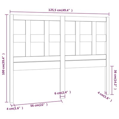 vidaXL Κεφαλάρι Κρεβατιού Λευκό 125,5 x 4 x 100 εκ. Μασίφ Ξύλο Πεύκου