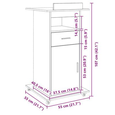 vidaXL Αναλόγιο με Ροδάκια & Συρτάρι Λευκό 55x55x107 εκ. Επεξ. Ξύλο