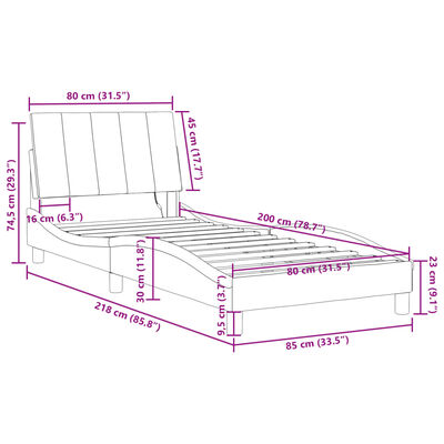 vidaXL Πλαίσιο Κρεβατιού με LED Μαύρο 80 x 200 εκ. Βελούδινο