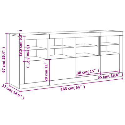 vidaXL Μπουφές με Φώτα LED Λευκός 163 x 37 x 67 εκ.