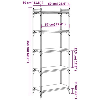 vidaXL Βιβλιοθήκη 5 Επιπέδων Μαύρη 60x30x154 εκ. Επεξεργασμένο Ξύλο