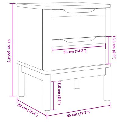 vidaXL Κομοδίνο FLORO Λευκό 45 x 39 x 57 εκ. από Μασίφ Ξύλο Πεύκου