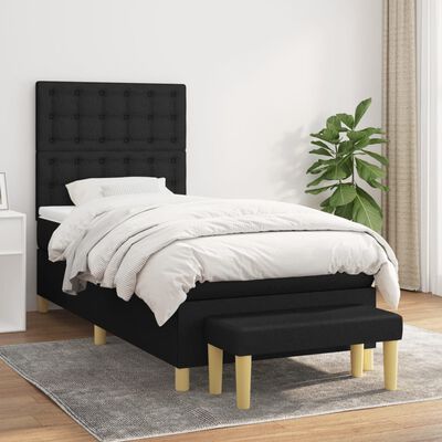 vidaXL Κρεβάτι Boxspring με Στρώμα Μαύρο 100 x 200 εκ. Υφασμάτινο