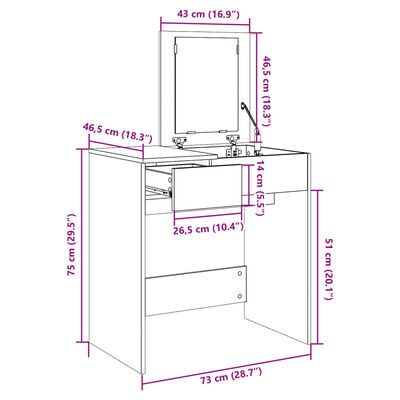 vidaXL Μπουντουάρ με Καθρέφτη Καφέ Δρυς 73x46,5x120 εκ.