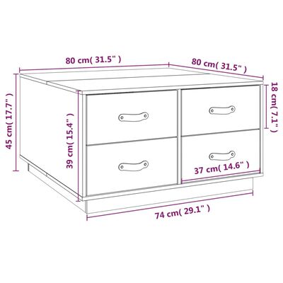 vidaXL Τραπεζάκι Σαλονιού Μαύρο 80x80x45 εκ. από Μασίφ Ξύλο Πεύκου