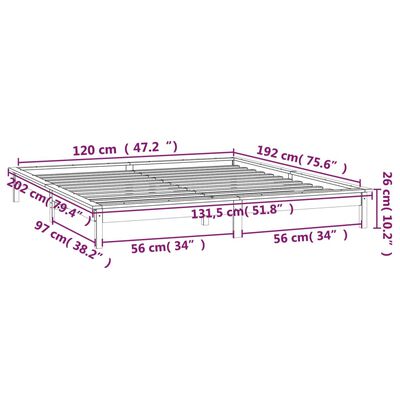 vidaXL Πλαίσιο Κρεβατιού LED Μαύρο 120x190 εκ. Μικρό Διπλό Μασίφ Ξύλο