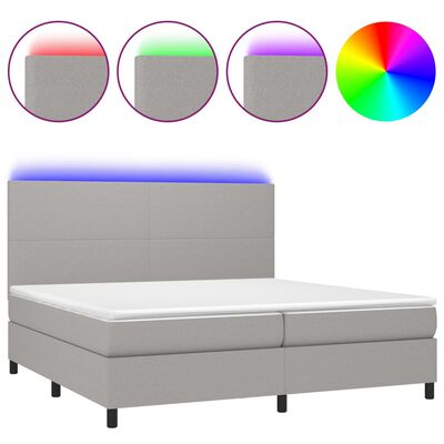 vidaXL Κρεβάτι Boxspring με Στρώμα & LED Αν.Γκρι 200x200εκ. Υφασμάτινο