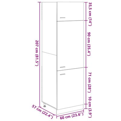 vidaXL Ντουλάπι Ψυγείου Sonoma Δρυς 60x57x207 εκ. Μοριοσανίδα