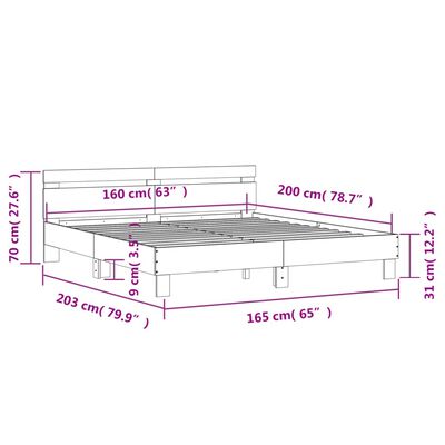 vidaXL Πλαίσιο Κρεβατιού με Κεφαλάρι Γκρι Sonoma 160x200εκ. Επεξ. Ξύλο