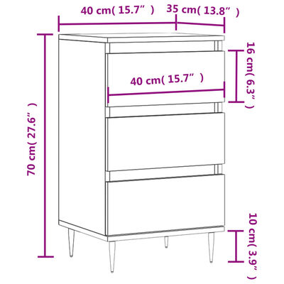 vidaXL Συρταριέρα Μαύρη 40 x 35 x 70 εκ. από Επεξεργασμένο Ξύλο