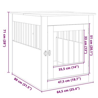 vidaXL Κλουβί Σκύλου Sonoma Δρυς 64,5 x 80 x 71 εκ. από Επεξεργ. Ξύλο