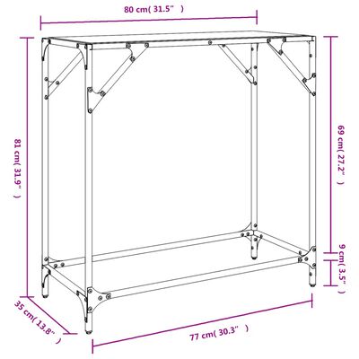 vidaXL Τραπέζι Κονσόλα Επιφάνεια Μαύρο Γυαλί 60x35x81 εκ. Ατσάλι